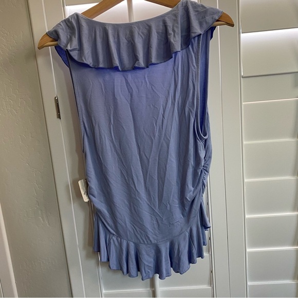 Free People Dusty Blue Front close Ruffled tank Blouse size Large NWT $68 MSRP - Picture 2 of 8